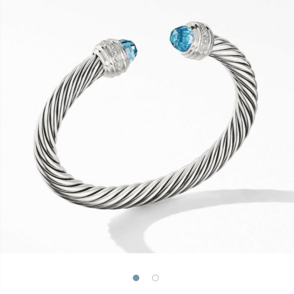David Yurman blue topaz diamonds sterling silver cable bracelet 7mm